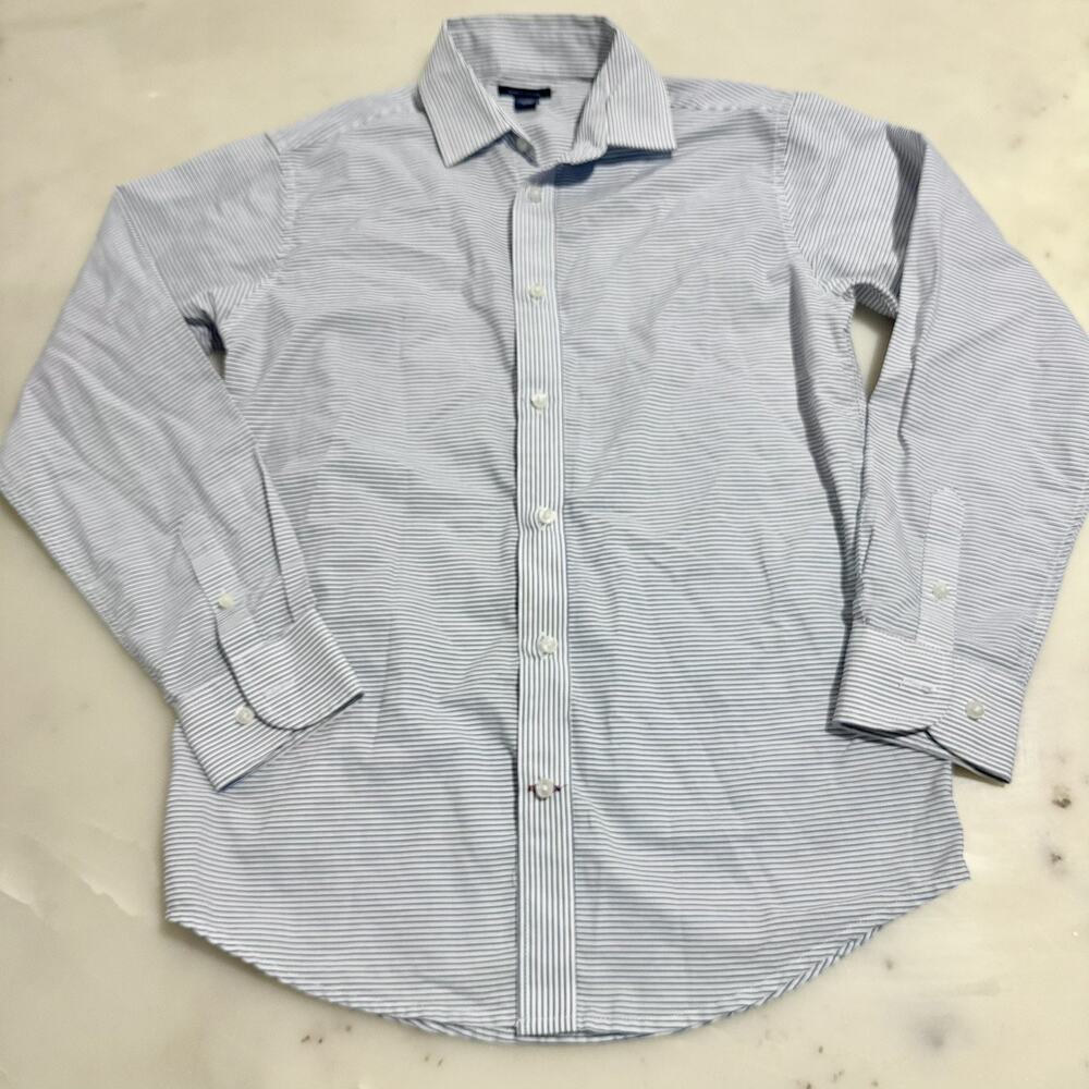 Tommy Hilfiger Womens 14 Blue White Stripe Button Front Shirt Career Work Office